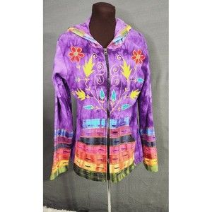 RISING INTERNATIONAL NEPAL HIPPIE HOODIE Patchwork JACKET FAIR TRADE FLOWER Sz M